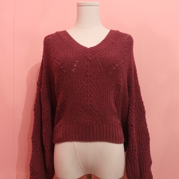 BOGO American Eagle V-Neck Knit Sweater - Burgundy - Picture 2 of 3